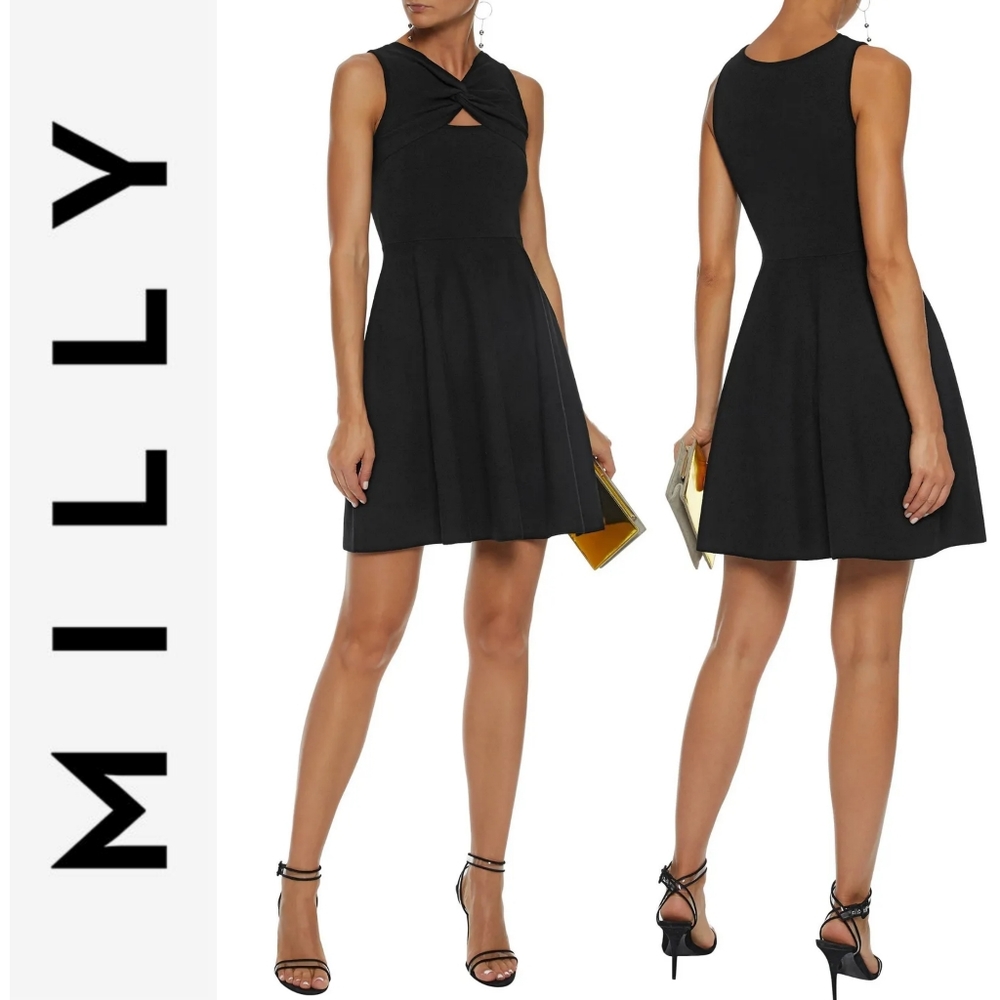 MILLY Black Twist Cut Out Fit & Flare Dress (Sz Small)
